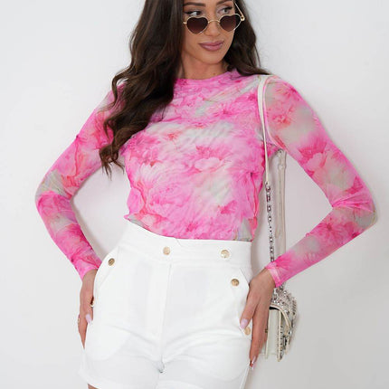 Tulle Blouse with Long Sleeves & Colorful Print – Light, Elegant & Versatile - MimiStylez
