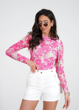 Tulle Blouse with Long Sleeves & Colorful Print – Light, Elegant & Versatile - MimiStylez