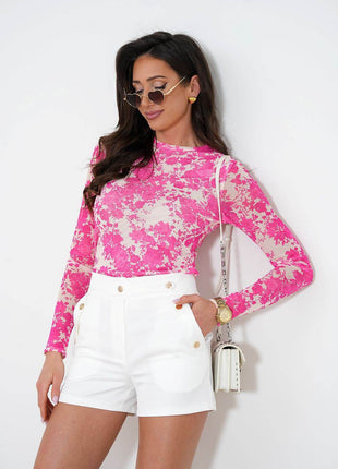 Tulle Blouse with Long Sleeves & Colorful Print – Light, Elegant & Versatile - MimiStylez