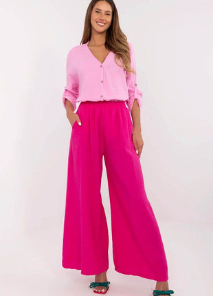 Light Cotton Muslin Palazzo Trousers – Wide-Leg, High-Waist Pants with Pockets - MimiStylez