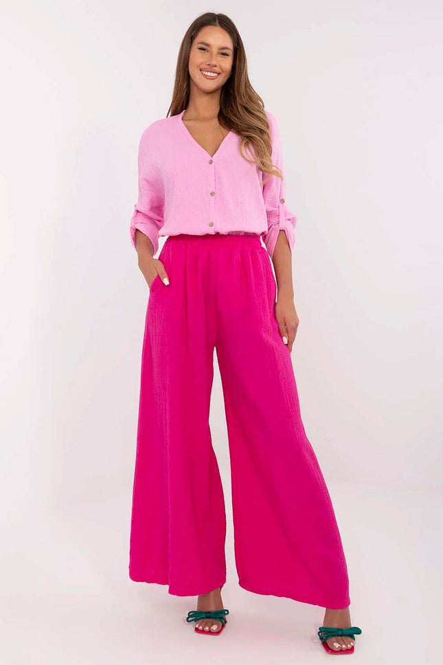 Light Cotton Muslin Palazzo Trousers – Wide-Leg, High-Waist Pants with Pockets - MimiStylez