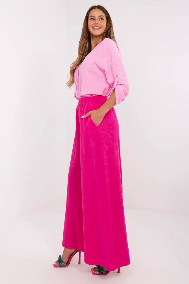 Light Cotton Muslin Palazzo Trousers – Wide-Leg, High-Waist Pants with Pockets - MimiStylez
