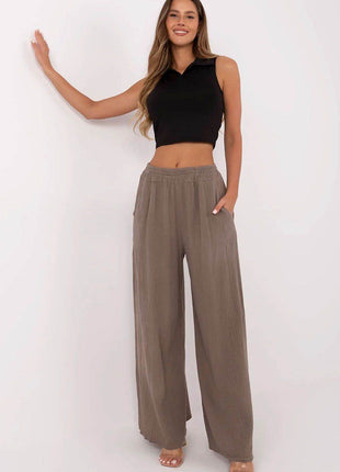 Light Cotton Muslin Palazzo Trousers – Wide-Leg, High-Waist Pants with Pockets - MimiStylez