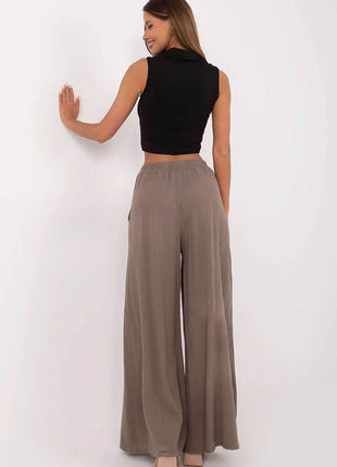 Light Cotton Muslin Palazzo Trousers – Wide-Leg, High-Waist Pants with Pockets - MimiStylez
