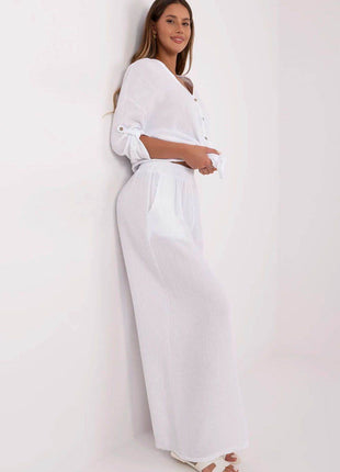 Light Cotton Muslin Palazzo Trousers – Wide-Leg, High-Waist Pants with Pockets - MimiStylez