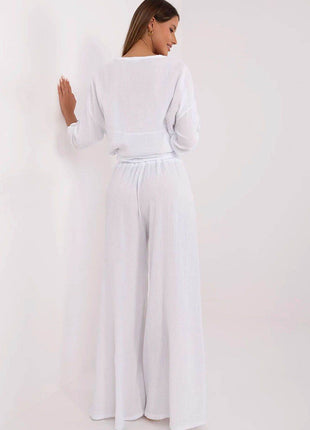 Light Cotton Muslin Palazzo Trousers – Wide-Leg, High-Waist Pants with Pockets - MimiStylez