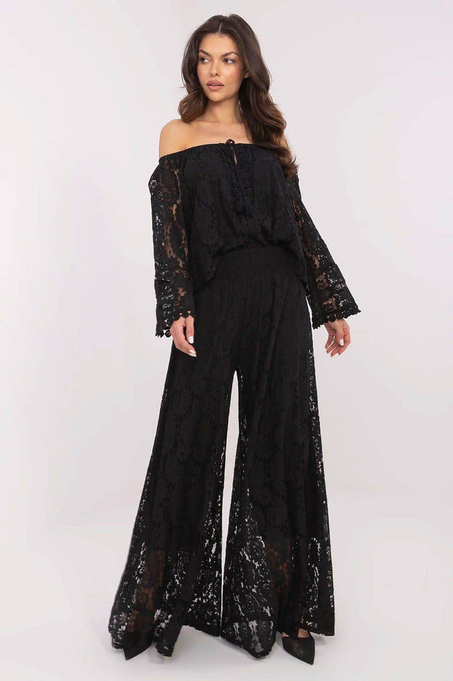 Elegant Lace Palazzo Pants – High-Waisted, Wide-Leg Trousers with Lining - MimiStylez