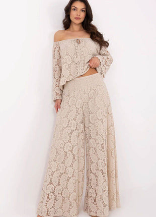 Elegant Lace Palazzo Pants – High-Waisted, Wide-Leg Trousers with Lining - MimiStylez