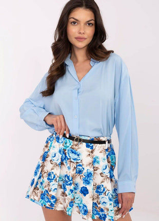 High-Waisted Floral Skirt Shorts with Pleats and Belt - MimiStylez