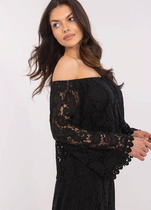 Elegant Lace Blouse with Spanish Neckline and Waist Tie - MimiStylez