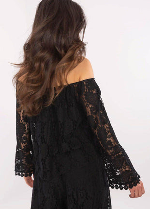 Elegant Lace Blouse with Spanish Neckline and Waist Tie - MimiStylez