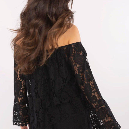 Elegant Lace Blouse with Spanish Neckline and Waist Tie - MimiStylez