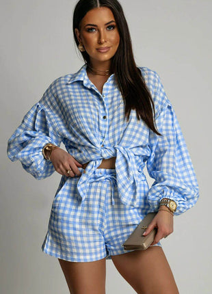 Two-Piece Muslin Set – Black Polka Dot Shirt with Tie-Waist Shorts - MimiStylez