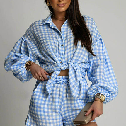 Two-Piece Muslin Set – Black Polka Dot Shirt with Tie-Waist Shorts - MimiStylez