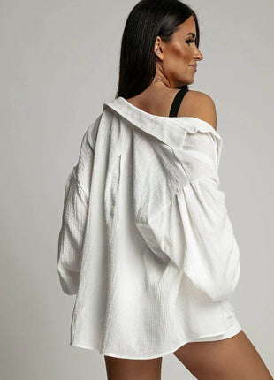 Two-Piece Muslin Set – Black Polka Dot Shirt with Tie-Waist Shorts - MimiStylez