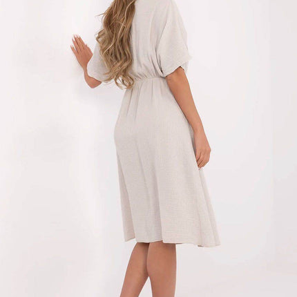 Airy Cotton Muslin Wrap Midi Dress with Elastic Waistband and Short Sleeves - MimiStylez