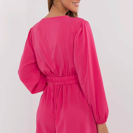 Elegant Short Jumpsuit – Wrap Neckline & Long Sleeves - MimiStylez
