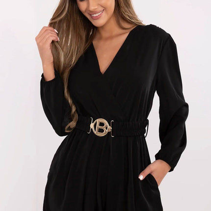 Elegant Short Jumpsuit – Wrap Neckline & Long Sleeves - MimiStylez