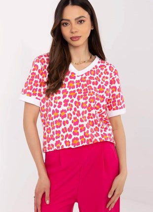 Comfortable Animal Print V-Neck Blouse with Short Sleeves - MimiStylez