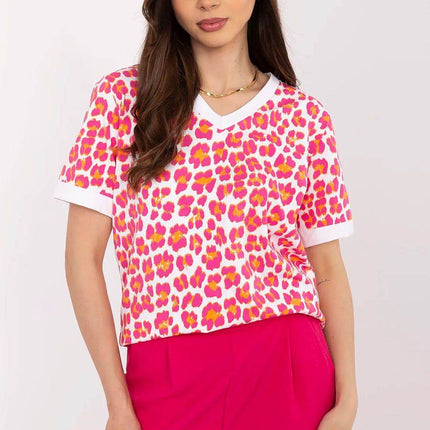 Comfortable Animal Print V-Neck Blouse with Short Sleeves - MimiStylez