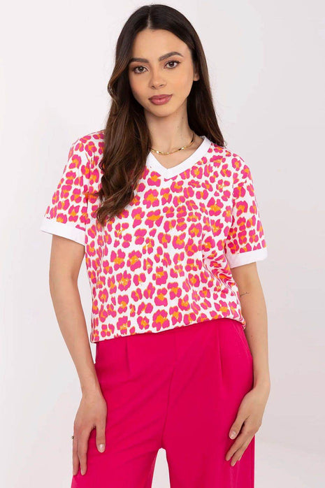 Comfortable Animal Print V-Neck Blouse with Short Sleeves - MimiStylez