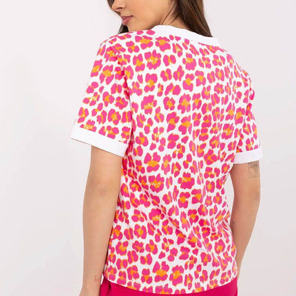 Comfortable Animal Print V-Neck Blouse with Short Sleeves - MimiStylez
