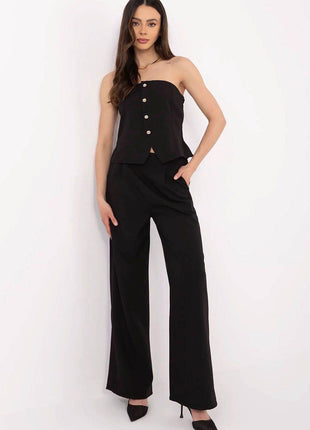 Chic Two-Piece Set: Sleeveless Vest & High-Waisted Wide Pants - MimiStylez