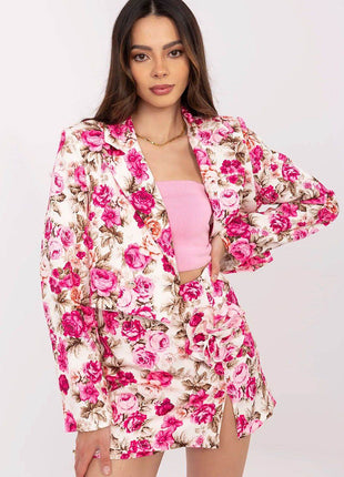 Floral Two-Piece Set: Cropped Blazer & High-Waisted Skirt-Shorts - MimiStylez