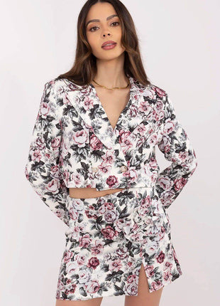 Floral Two-Piece Set: Cropped Blazer & High-Waisted Skirt-Shorts - MimiStylez