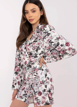 Floral Two-Piece Set: Cropped Blazer & High-Waisted Skirt-Shorts - MimiStylez