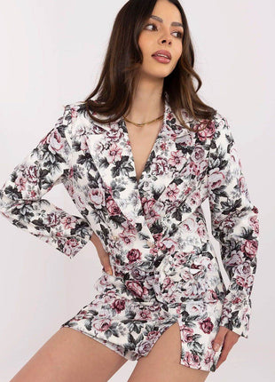 Floral Two-Piece Set: Cropped Blazer & High-Waisted Skirt-Shorts - MimiStylez