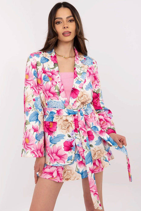 Women's Floral Blazer & High-Waisted Pleated Shorts Set with Tie Belt - MimiStylez