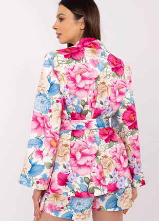 Women's Floral Blazer & High-Waisted Pleated Shorts Set with Tie Belt - MimiStylez