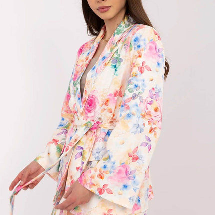 Women's Floral Blazer & High-Waisted Pleated Shorts Set with Tie Belt - MimiStylez