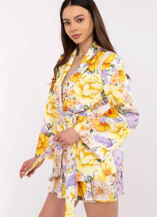 Women's Floral Blazer & High-Waisted Pleated Shorts Set with Tie Belt - MimiStylez