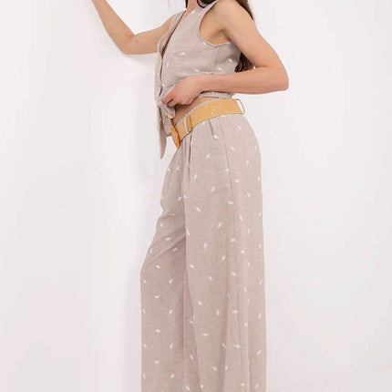 Women’s Casual Fitted Vest & Wide-Leg Trousers Set with Embroidery and Waist Tie - MimiStylez