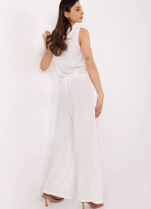Women’s Casual Fitted Vest & Wide-Leg Trousers Set with Embroidery and Waist Tie - MimiStylez