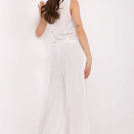 Women’s Casual Fitted Vest & Wide-Leg Trousers Set with Embroidery and Waist Tie - MimiStylez