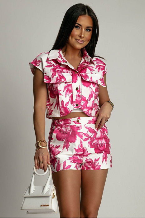 Colorful Women's Set with Short Shirt & Shorts – Snap Closure & Pockets - MimiStylez