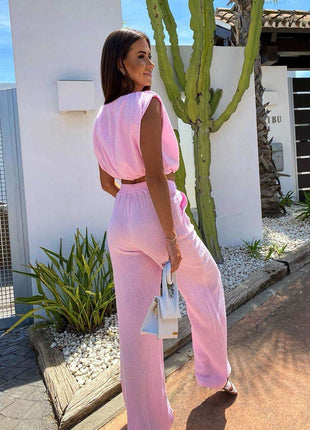 Breathable Muslin Set with Sleeveless Top & Elastic Waist Pants - MimiStylez