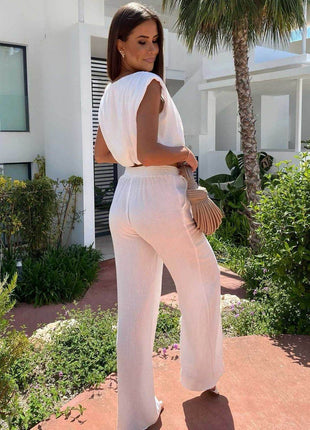 Breathable Muslin Set with Sleeveless Top & Elastic Waist Pants - MimiStylez