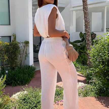Breathable Muslin Set with Sleeveless Top & Elastic Waist Pants - MimiStylez