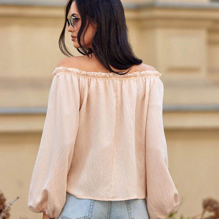 Off-Shoulder Spanish Blouse with Billowy Sleeves & Rose Detail - MimiStylez