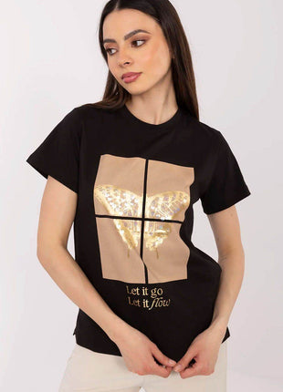 Everyday Stylish Cotton T-Shirt for Women Featuring Sparkling Butterfly Sequins - MimiStylez