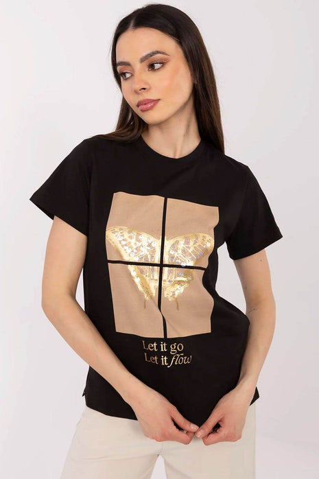 Everyday Stylish Cotton T-Shirt for Women Featuring Sparkling Butterfly Sequins - MimiStylez