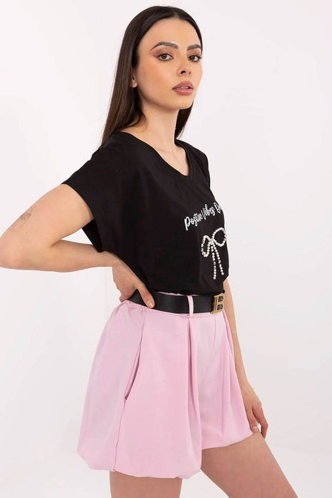 Everyday Elegance: Women's Cotton Tee with Zircon Accents - MimiStylez