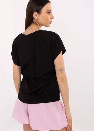Everyday Elegance: Women's Cotton Tee with Zircon Accents - MimiStylez