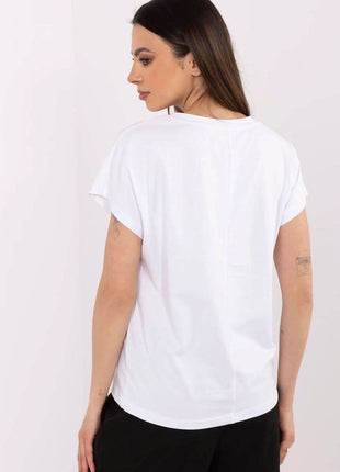 Everyday Elegance: Women's Cotton Tee with Zircon Accents - MimiStylez