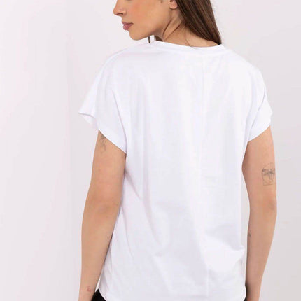 Everyday Elegance: Women's Cotton Tee with Zircon Accents - MimiStylez