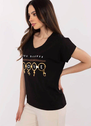 Effortless Chic: Women's V-Neck Cotton Tee with Embroidered Detail - MimiStylez